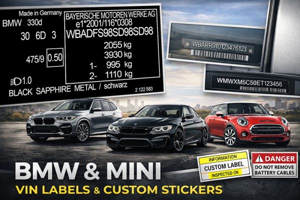 BMW VIN Labels UK Door Pillar Tyre Pressure Mini VIN Labels Stickers BMW VIN Labels UK Door Pillar Tyre Pressure Mini VIN Labels Stickers
